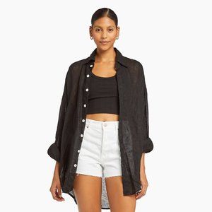 Vitamin A EcoLinen Playa Shirt Dress in Black, M/L